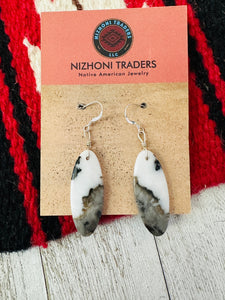 Navajo Sterling Silver & Zebra Jasper Slab Dangle Earrings