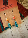 Navajo Turquoise, Spiny and Sterling Silver Dangle Earrings