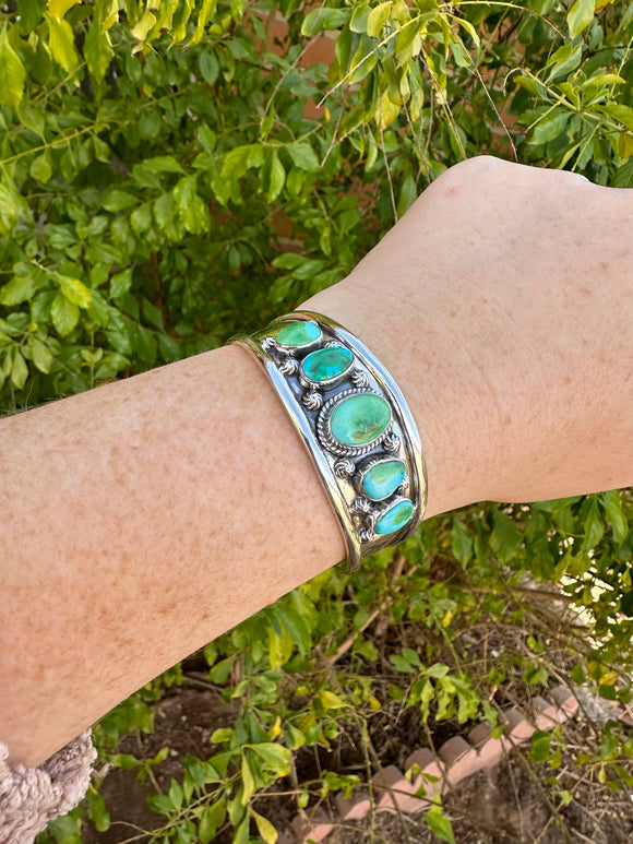 Handmade Sonoran Gold Turquoise & Sterling Silver Cuff Bracelet