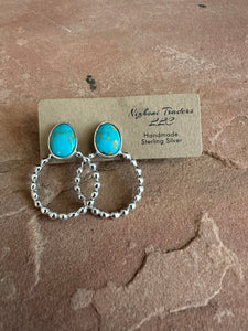 Handmade Turquoise & Sterling Silver Hoop Earrings LESS MATRIX