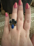 Beautiful Handmade Onyx, Lapis And Sterling Silver Adjustable Ring