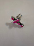 Handmade Fire Pink Opal and Sterling Silver Adjustable Cross Ring