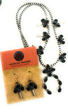 Navajo Sterling Silver & Onyx Beaded Squash Blossom Necklace Set