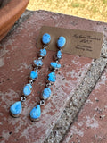 Handmade 6 Stone Golden Hills Turquoise and Sterling Silver Dangle Earrings