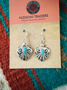 Navajo Sterling Silver & Turquoise Thunderbird Dangle Earrings