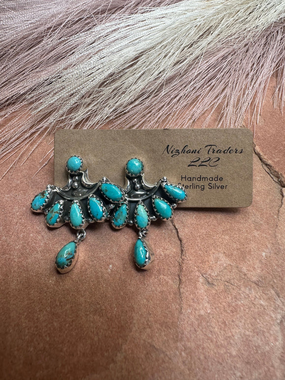 Handmade Turquoise and Sterling Silver Post Dangle Earrings