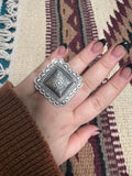 “Midnight” Navajo Sterling Silver Adjustable Concho Ring Signed L Tahe