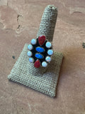 4TH OF JULY COLLECTION Handmade Red, White & Blue Fire Opal & Sterling Silver Adjustable Ring Signed Nizhoni