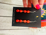 Navajo Sterling Silver Apple Coral Beaded Dangle Earrings