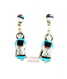 Zuni Multi Stone & Sterling Silver Inlay Maiden Girl Dangle Earrings