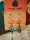 Navajo Turquoise, Spiny and Sterling Silver Dangle Earrings