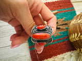 Navajo Sterling Silver and Coral Ring Size 10 by Hemerson Brown