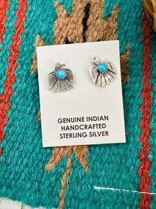 Navajo Sterling Silver & Turquoise Thunderbird Stud Earrings