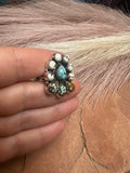 Beautiful Handmade Number 8 Turquoise, Wild Horse And Sterling Silver Adjustable Ring