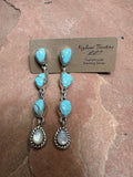 Handmade Turquoise, Mother of Pearl and Sterling Silver Dangle Earrings