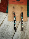 Zuni Multi Stone & Sterling Silver Inlay Dangle Earrings