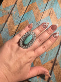 THE POP Handmade Turquoise And Sterling Silver Adjustable Single Stone Statement Ring