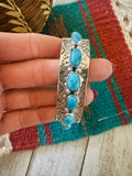 Navajo Hand Stamped Sterling Silver & Turquoise Cuff Bracelet by Benson Shorty