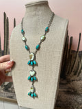 Beautiful Handmade Sterling Silver, Kingman Turquoise & Palomino Turquoise Heart Lariat Necklace