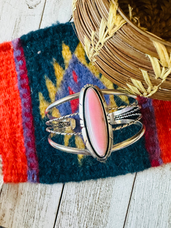 Navajo Queen Pink Conch Shell & Sterling Silver Cuff Bracelet