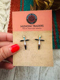 Zuni Sterling Silver & Multi Stone Inlay Cross Post Earrings