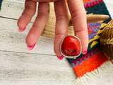 Navajo Coral & Sterling Silver Adjustable Ring by Russell Sam