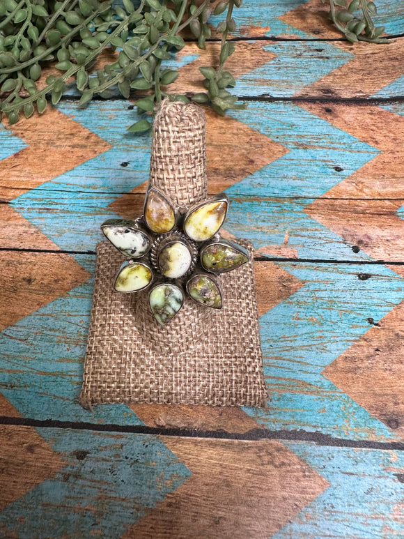 Beautiful Handmade Palomino Turquoise And Sterling Silver Cluster Adjustable Ring