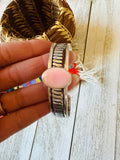 Navajo Queen Pink Conch Shell & Sterling Silver Cuff Bracelet