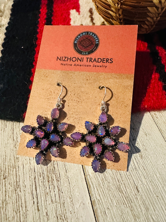 Handmade Opal & Sterling Silver Star Dangle Earrings Signed Nizhoni