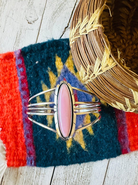 Navajo Queen Pink Conch Shell & Sterling Silver Cuff Bracelet