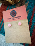 Navajo Sterling Silver & Queen Pink Conch Circle Stud Earrings