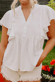 Pleated V-Neck Cap Sleeve Blouse