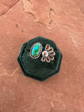 Beautiful Handmade Sonoran Mountain Turquoise And Sterling Silver Adjustable Flower Ring