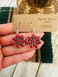 Handmade Red Opal & Sterling Silver Cluster Dangle Earrings