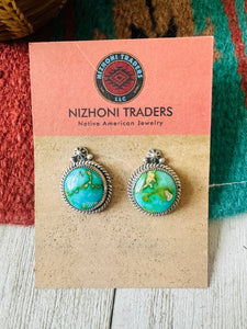 Navajo Sonoran Gold Turquoise & Sterling Silver Post Earrings