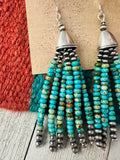 Navajo Turquoise & Sterling Silver Pearl Beaded Tassel Dangle Earrings