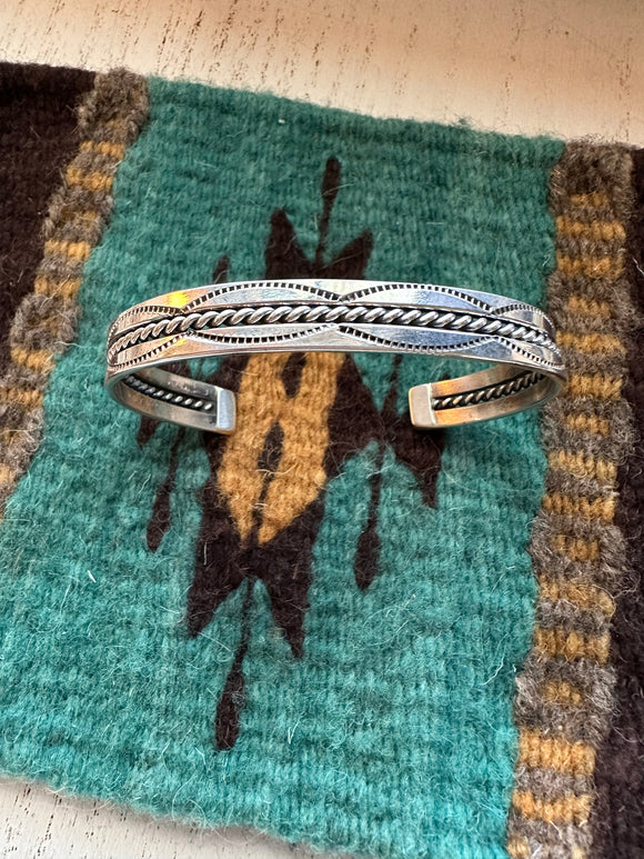 “The Tahe Stacker” Navajo Sterling Silver Star Adjustable Cuff Bracelet Signed L Tahe