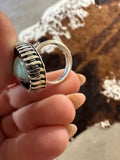 Beautiful Navajo Sterling Silver & Single Stone Golden Hills Turquoise Adjustable Ring Signed