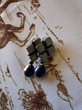 Handmade Lapis, Mother of Pearl and Sterling Silver Post Earrings Signed Nizhoni