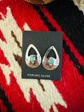 Navajo Hand Stamped Sterling Silver & Turquoise Teardrop Earrings