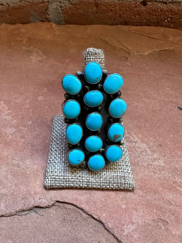 Navajo Turquoise & Sterling Silver Ring Signed Sheila