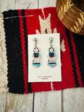 Zuni Multi Stone & Sterling Silver Inlay Maiden Girl Dangle Earrings