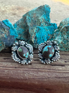 Handmade Number 8 Turquoise & Sterling Silver Post Earrings