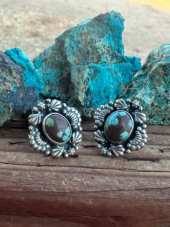 Handmade Number 8 Turquoise & Sterling Silver Post Earrings