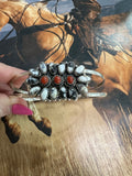 Handmade Sterling Silver, White Buffalo & Coral Adjustable Cuff Bracelet