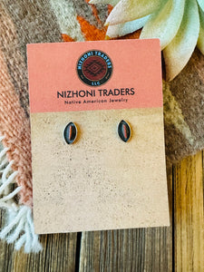 Zuni Coral & Sterling Silver Shadowbox Stud Earrings