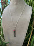 YEEHAW Handmade Hot Pink Fire Opal & Sterling Silver Bar Charm Necklace