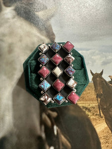 Handmade Wild Horse, Rhodonite, Purple Dream Mojave And Sterling Silver Adjustable Ring