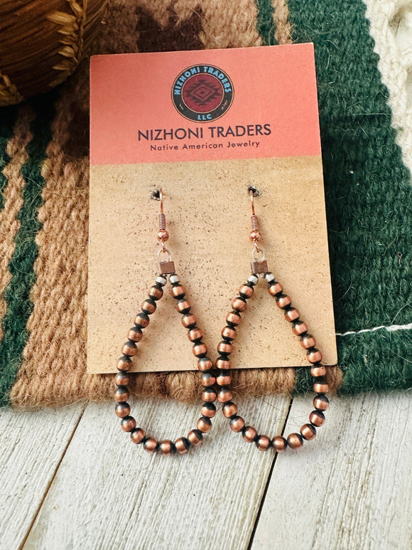 Navajo Copper Beaded Dangle Hoop Earrings