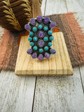 Handmade Sterling Silver, Turquoise & Purple Opal Cluster Adjustable Ring by Nizhoni